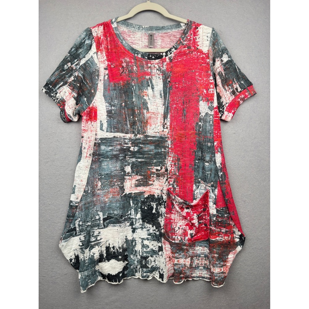 Miss Nikky Tunic Top Womens L Abstract Print Pocket Art Wear
